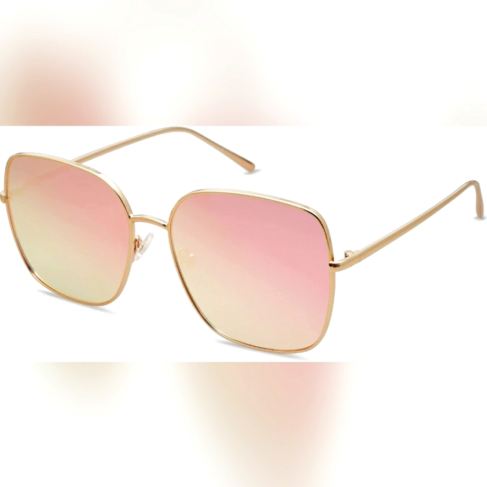 SOJOS Trendy Oversized Square Metal Frame Sunglasses for Women Men Flat Mirrored